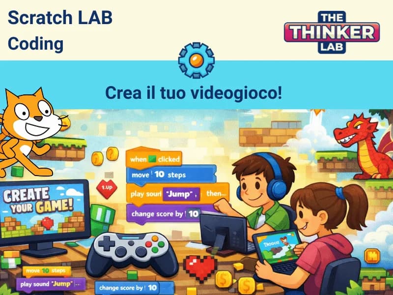 Locandina: Crea il tuo videogioco con Scratch || The Thinker Lab, Varese