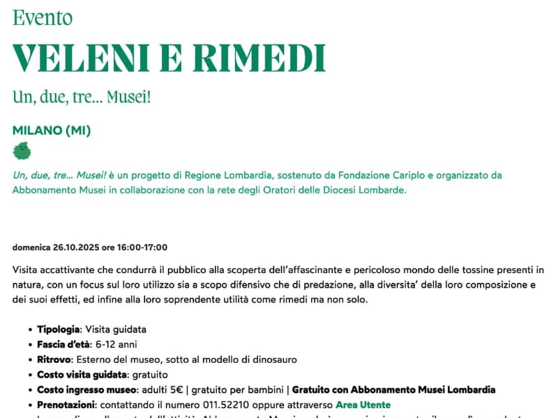 Locandina: Veleni e Rimedi || Museo di Storia Naturale di Milano